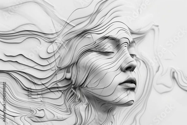 Fototapeta astarte.ai: Elegant Female Face Emerging from Abstract Flowing Lines