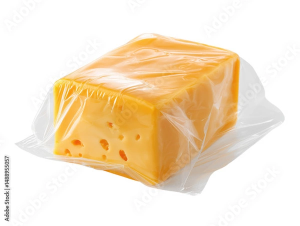 Fototapeta Half-Sliced Pre-Packaged Cheese Block