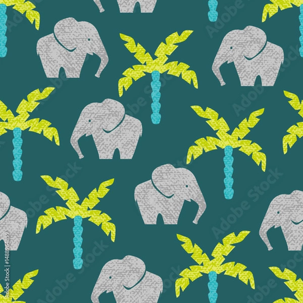 Obraz Seamless pattern with cute elephants and palm trees