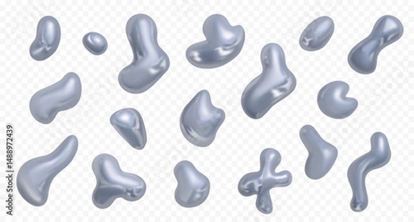 Fototapeta 3d vector chrome holographic blobs and shapes.