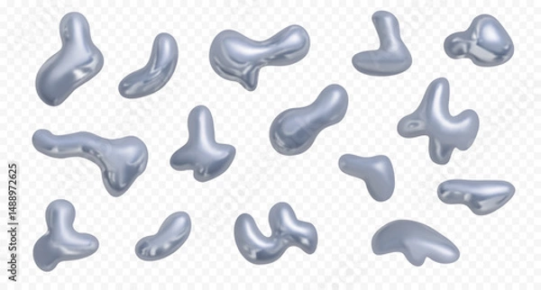 Fototapeta Realistic chrome holographic shapes and blobs.