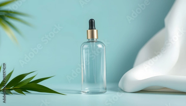 Fototapeta natural cosmetic cream , skincare blank bottle packaging, Dynamic motion. White tone
