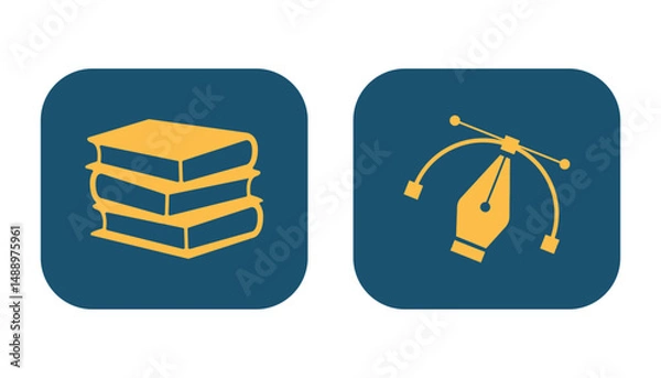 Obraz Stack of Books and Pen Tool Icon Design Education Graphic Design Learning Books Knowledge