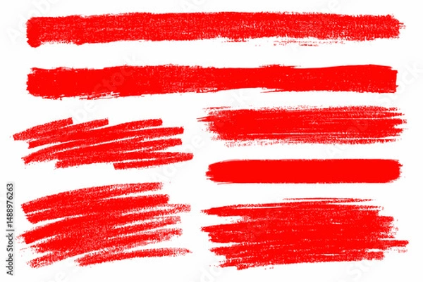 Fototapeta Red Brush Texture Underline and Highlight Vector Set with Marker and Crayon Stroke Elements