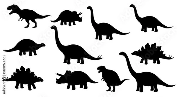 Obraz Silhouette Dinosaurs Vector Set Prehistoric Animals Illustration T Rex Triceratops Stegosaurus Set