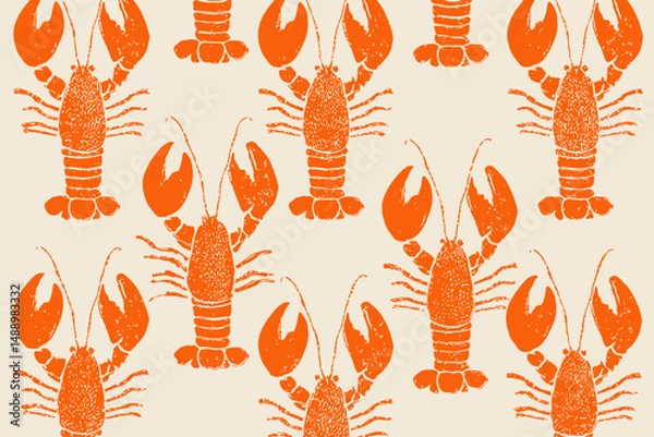 Fototapeta Seamless Abstract Lobster Vector Pattern with Marine Silhouette Texture for Fabric and Wallpaper