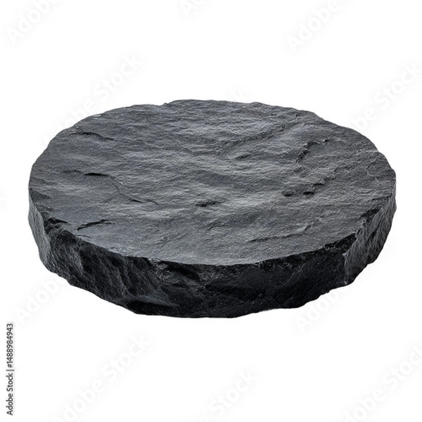 Fototapeta Black slate round coaster. Perfect for drinks or decoration.  A rustic and modern feel. 