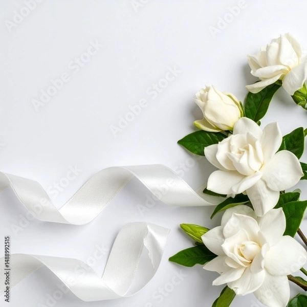 Fototapeta クチナシの花とリボン