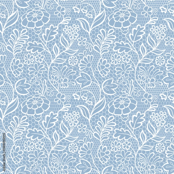 Fototapeta Seamless White Vintage Lace Pattern with Floral Motifs