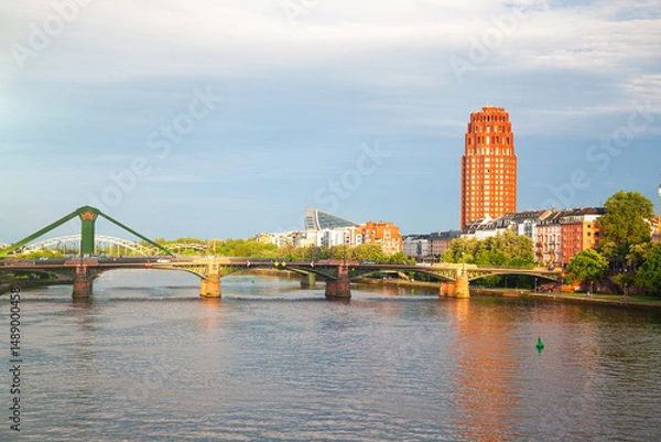 Obraz View of the bridge over the Main River in Frankfurt am Main.
