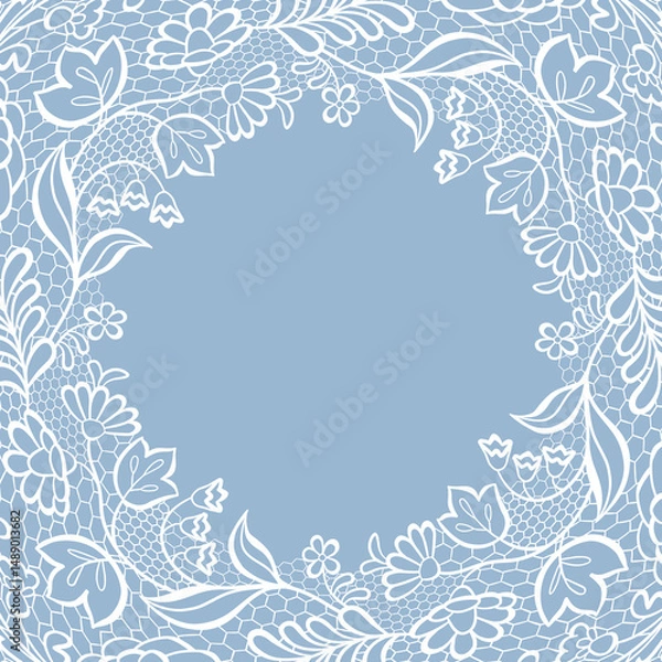 Fototapeta Elegant White Lace Oval Border. Invitation Design Element.