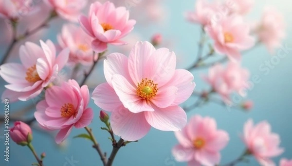 Fototapeta Delicate repeating blossoms, soft pastel hues , repeat pattern, print