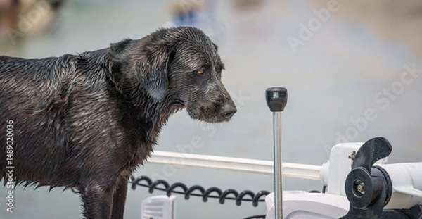 Obraz Black Lab on the Boat