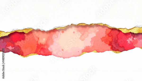 Fototapeta Colorful watercolor background with gold accents in abstract style  