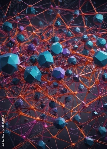 Obraz Vibrant interconnected geometric shapes forming a network , hue, texture, nodes