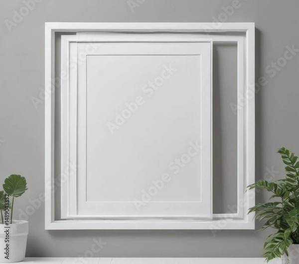 Fototapeta Modern white frame collage mockup, clean lines,  clean,  contemporary,  modern