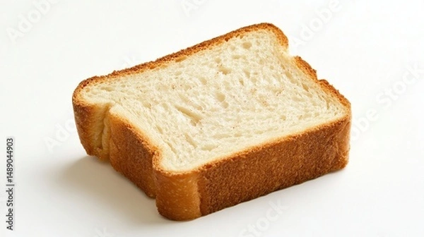Obraz Single, golden-crusted slice of white bread on a clean, plain white background