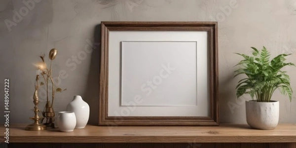 Fototapeta Stylish photo frame arrangement, textured wall background,  photography,  display