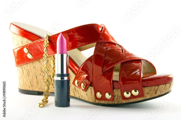Obraz Red Shoe with Lipstick and Bracelet