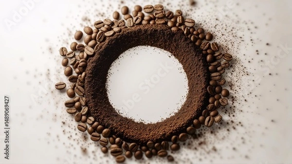 Fototapeta Coffee Beans and Grounds Circle Aromatic Coffee Design