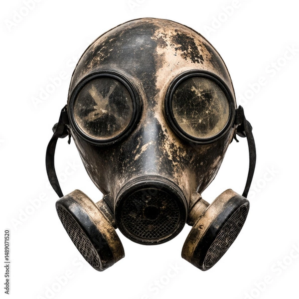 Obraz Apocalyptic Gas Mask: A weathered gas mask, its aged surface whispering tales of survival in a post-apocalyptic world, evokes an intense feeling of dread and resilience.