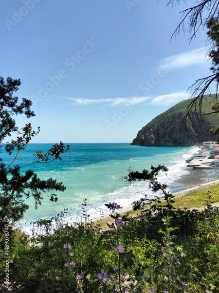 Obraz The seaside. The Black Sea. View of the Bear Mountain. Landscape without filters.  Sunny weather.