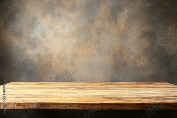 Obraz Empty wooden table against a textured wall