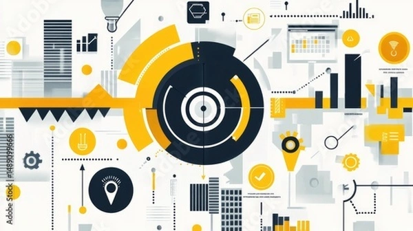 Fototapeta Infographic-style poster with strategic themes, KPIs, and execution stages
