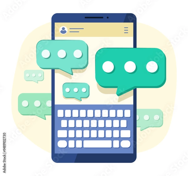 Fototapeta Smartphone with Chatting Application and Message Bubble Icon Symbol for Online Chatting and Telecommunication Concept Illustration Clip Art