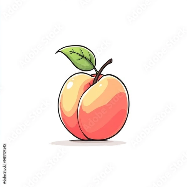 Obraz Juicy peach with leaf outline