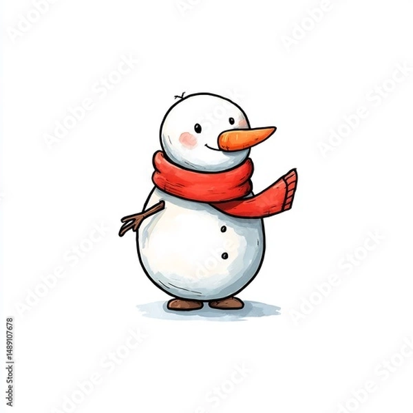 Obraz cute snowman with red scarf and carrot nose