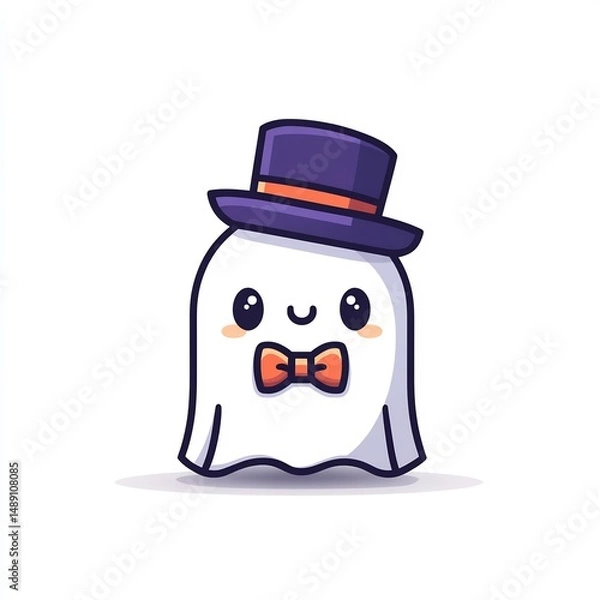 Obraz Cute cartoon ghost with top hat and bow tie