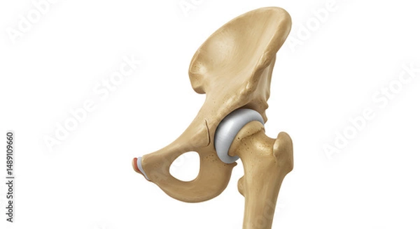 Fototapeta Anatomical illustration of a human hip joint showcasing the ball-and-socket structure, ideal for educational purposes