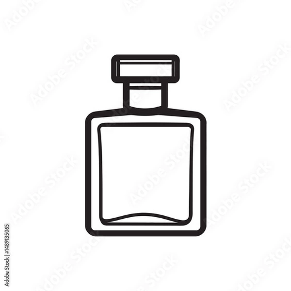 Fototapeta Isolated minimalistic square glass bottle with thick black outline suggests simplicity and elegance with transparent background