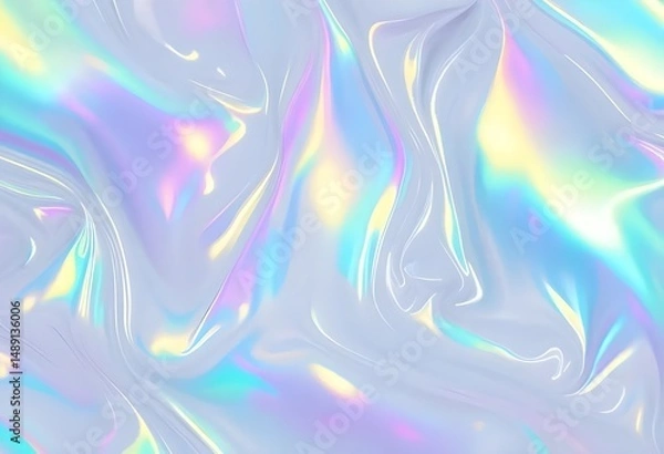 Obraz Pastel Holographic Foil Texture with Iridescent Light and Glossy Wrinkles

