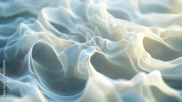 Fototapeta Futuristic 3D-rendered abstract white wave patterns with a soft glowing effect.