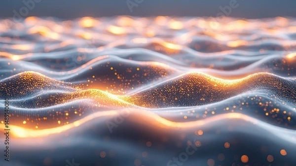Obraz Futuristic 3D-rendered abstract white wave patterns with a soft glowing effect.