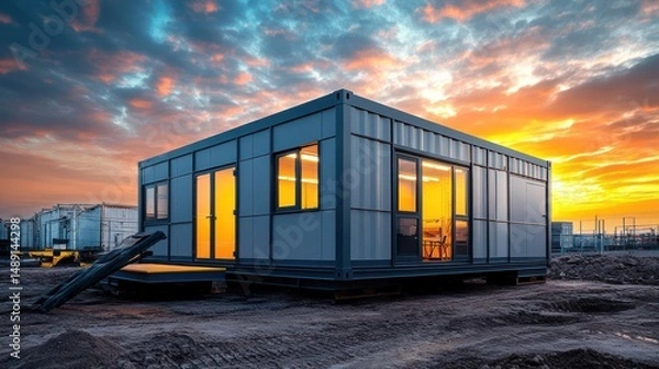 Obraz Contemporary modular building at twilight offering versatile housing solutions