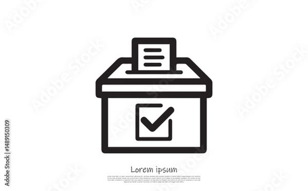 Fototapeta Vote Box Outline with Check Mark in Black on Transparent Background, Election Icon