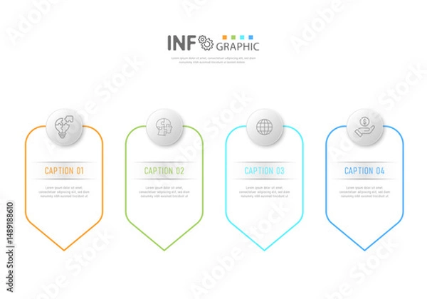 Fototapeta Infographic design with 4 steps of presentation workflow options
