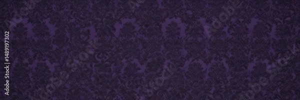 Obraz Intricate black damask on deep purple, seamless pattern , damask, luxury