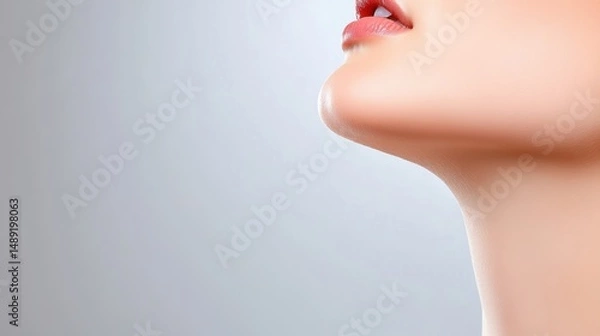 Fototapeta A close-up of a healthy throat of a person after hydration, showing smooth skin around the neck and a clear airway
