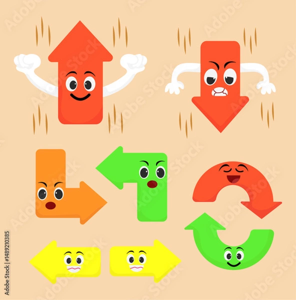 Fototapeta Cute Cartoon Arrow Characters with Emotions Vector Set