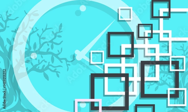 Fototapeta Abstract geometric pattern background, tree and clock with vintage colors