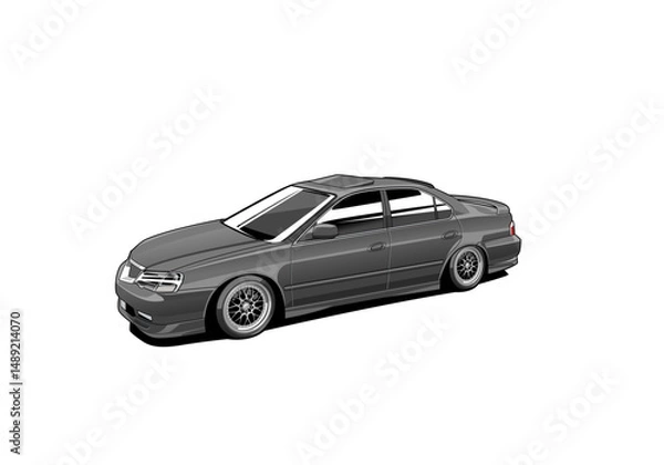 Obraz Grey Stanced Sedan Illustration – Modified JDM VIP Style Car