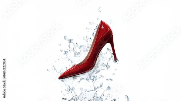 Fototapeta Elegant Red High Heel in Midair with Water Splash