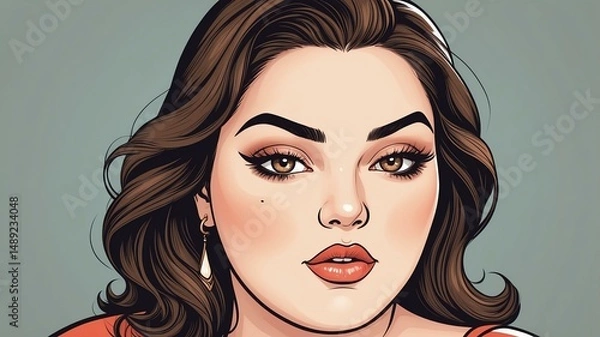 Fototapeta Plus size woman Eyebrow raised with a hint of surprise or intrigue background