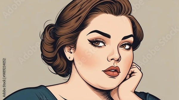 Fototapeta Plus size woman Eyebrow raised with a hint of surprise or intrigue background