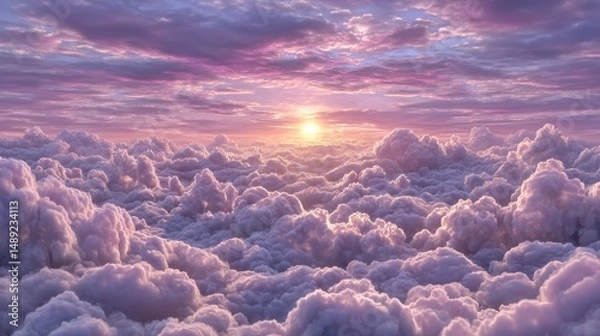 Obraz Serene Sunset Above Cloudscape  Aerial View of Dreamy Sky