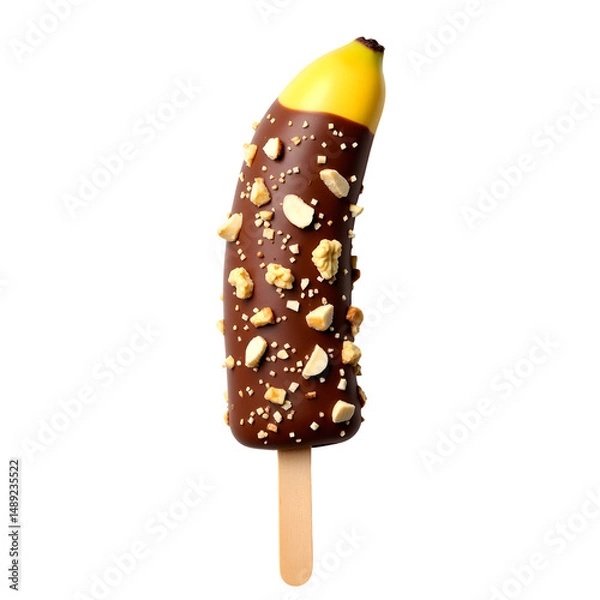 Fototapeta Enticing Chocolate-Dipped Banana Pop with Crunchy Nuts, A Delicious and Tempting Frozen Dessert Treat on a Stick